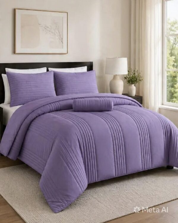 5-Piece Queen Quilt Set 2 Purple 5-piece queen size quilt bedding set with matching decorative shams.
