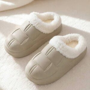 Comfortable womens fur-lined winter slippers with a cozy, warm design.