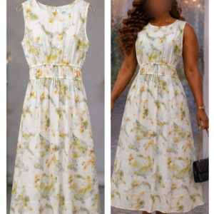 Watercolor Floral Long Dress - Sleeveless Maxi