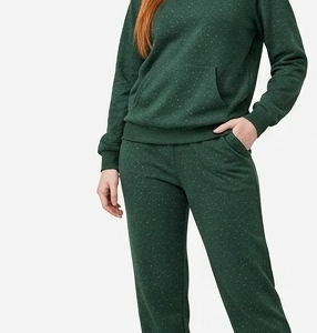 Speckled Fleece Tracksuit Set - Forest Green